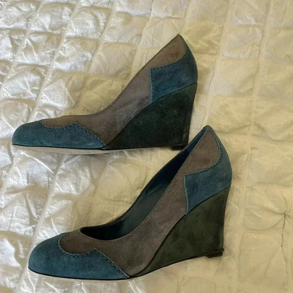 Sergio Rossi color block suede leather wedge shoes - Picture 3 of 10